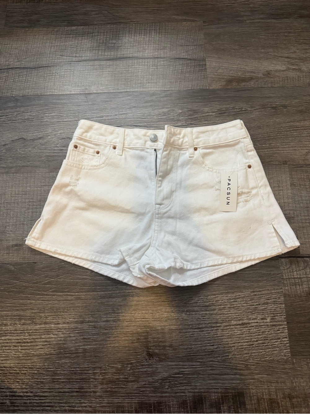 PacSun White High-Rise Distressed Denim Shorts